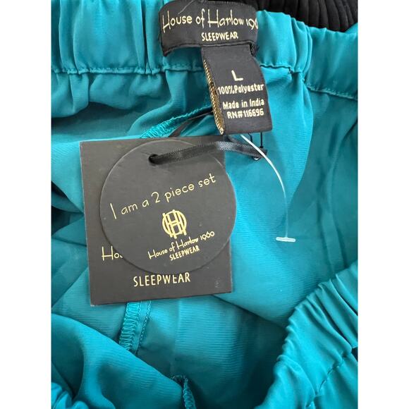 House of Harlow 1960 Boyfriend Pajama Loungewear Set Emerald Green L - Picture 6 of 6